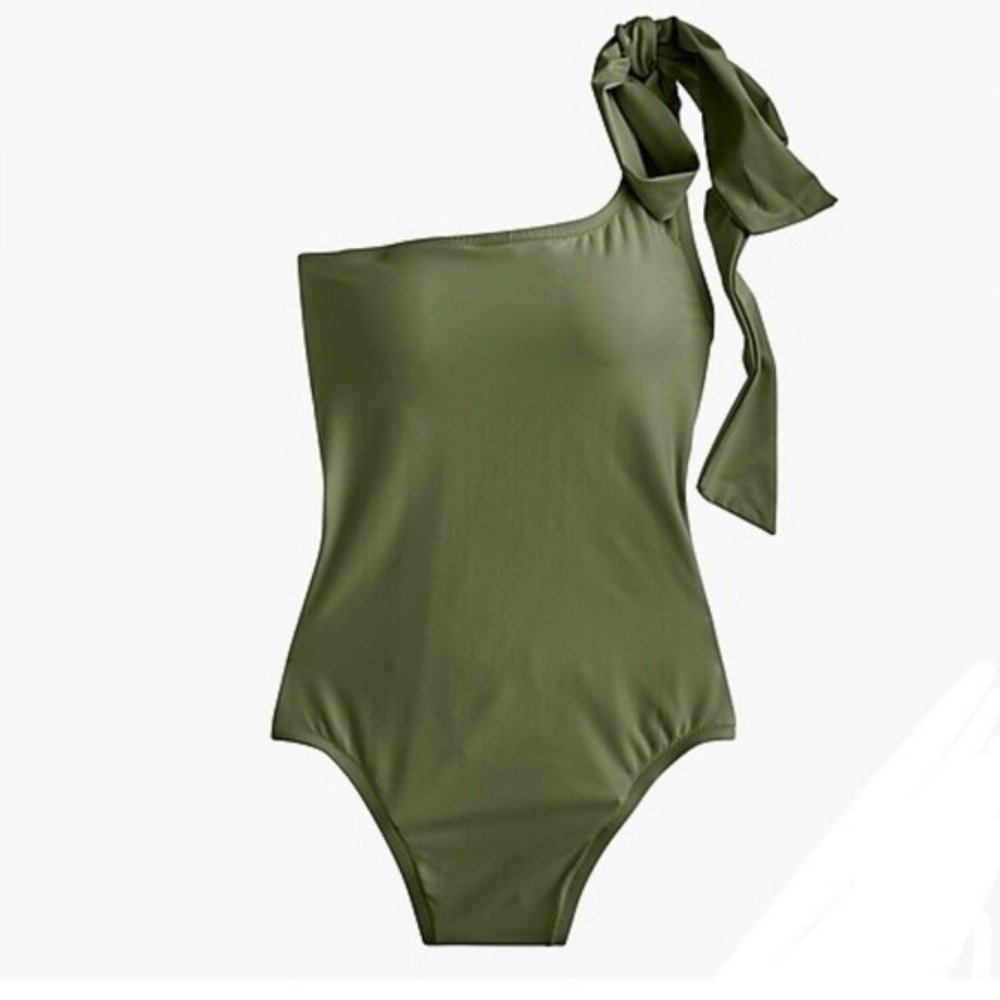 Jcrew Bow-tie one-shoulder one-piece swimsuit in Safari Size 16